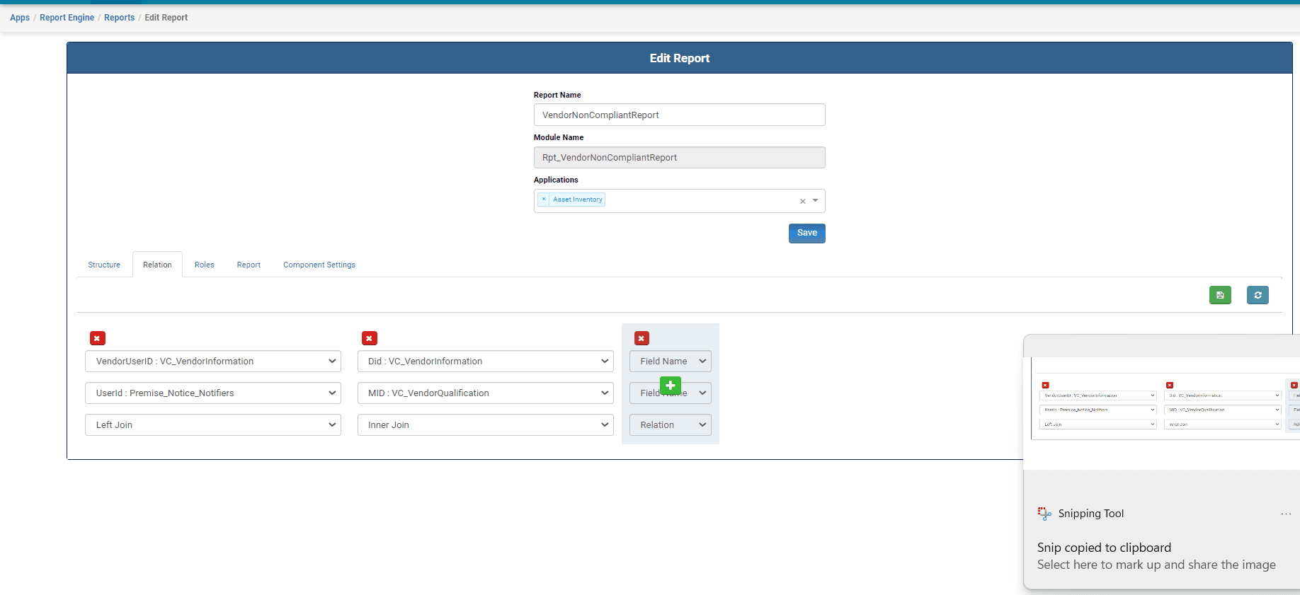 Report Engine - Relation